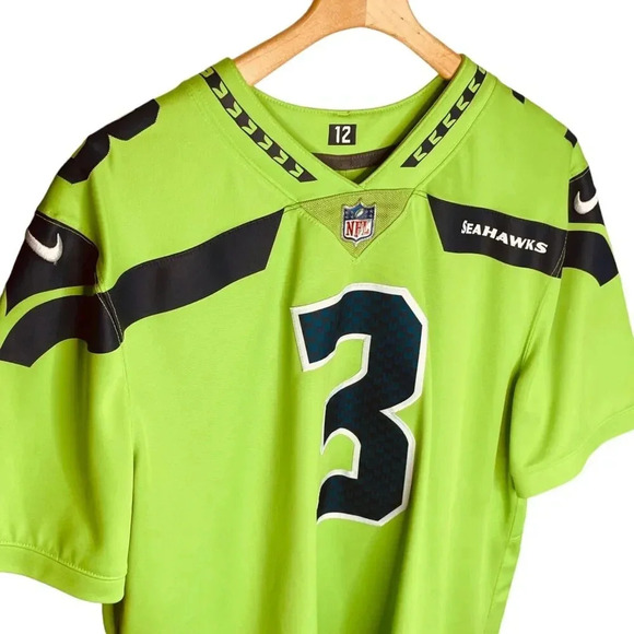 Nike NFL Seattle Seahawks Neon Green, Teal, & Black Russell Wilson Jersey - Picture 4 of 14